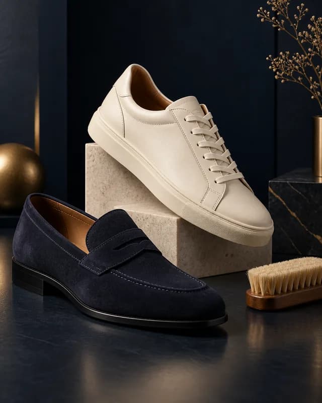 Cream sneaker and navy loafer