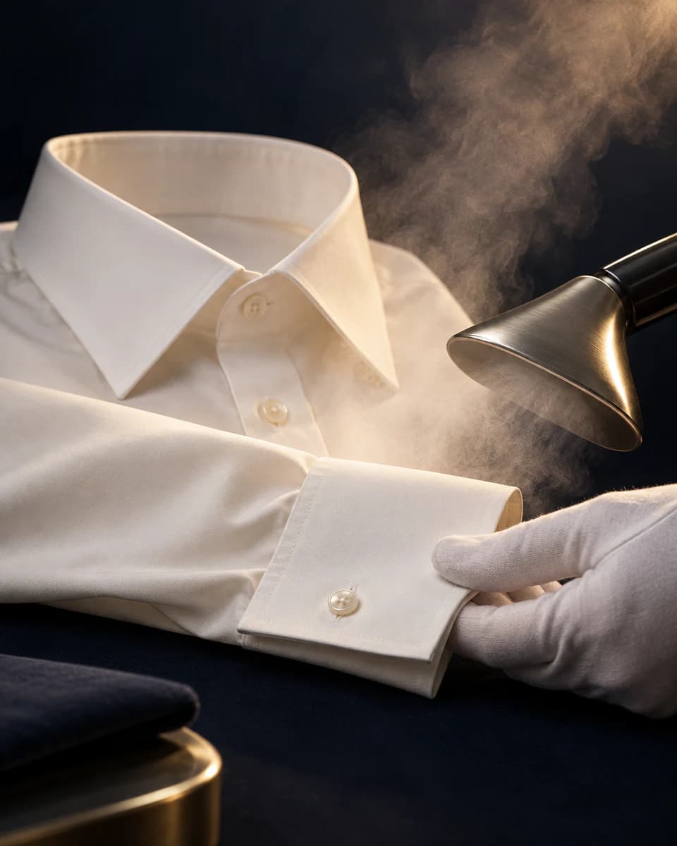 Collar and cuff being steam finished